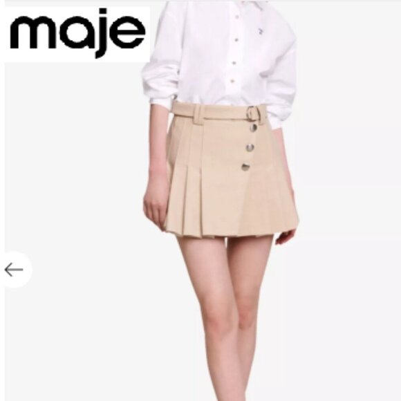 Maje Dresses & Skirts - Maje Jumita button-embellised pleated cotton mini skirt  -  Medium size (38)